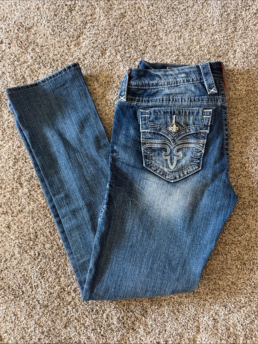 Rock Revival Blue Embroidered Back-Pocket Bootcut Jeans size 30